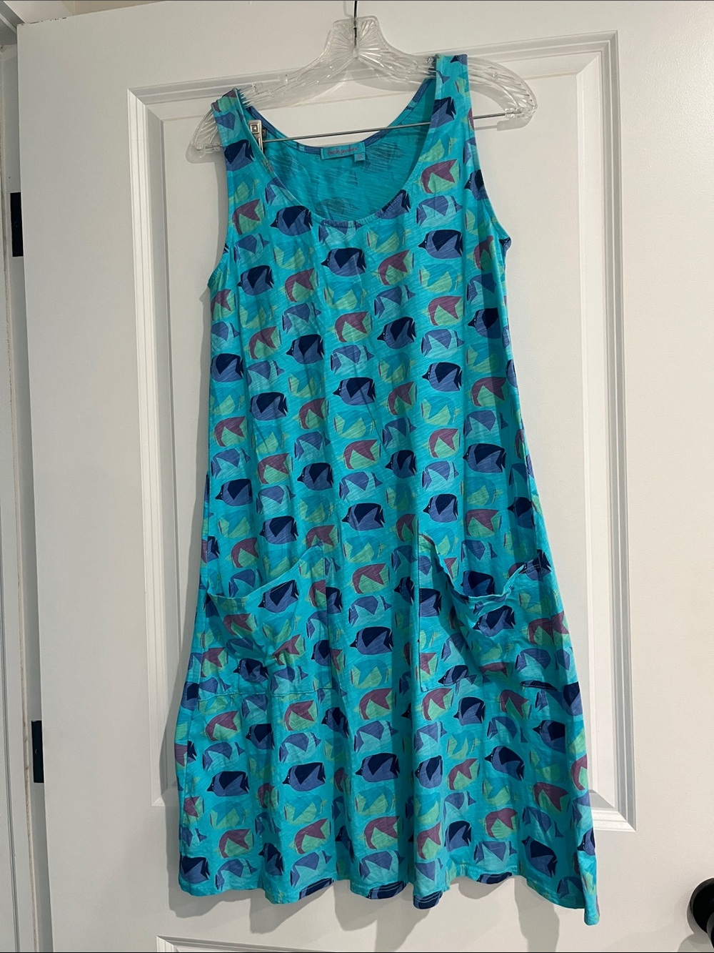 Fresh Produce Turquoise Fish Print Swim Coverup Dress sz S small